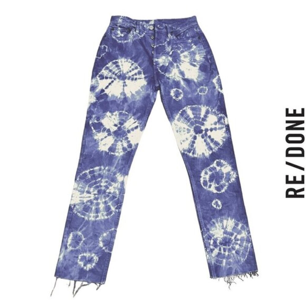 RE/DONE Originals‎ NEW 90s Slim High Rise Ankle Crop Shibori Tie Dye Jeans 26
